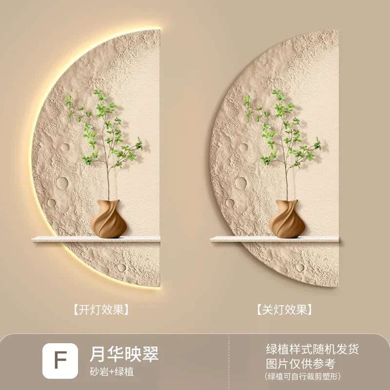 Cream Moon Entrance Decorative Painting Creative Green Plant Corridor Aisle Living Room Entrance Door wall Lamp Painting