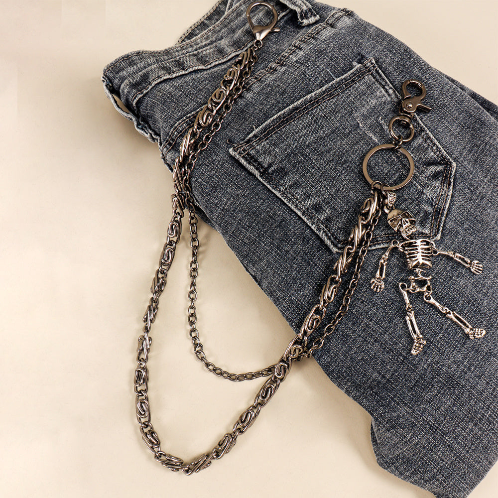 Hot Sellers For Both Men And Women Are Skeleton Skull Lockets Metal Guns Black Chain Pants Jeans Overalls Hip-hop Hipster Accessories Waist Ornaments