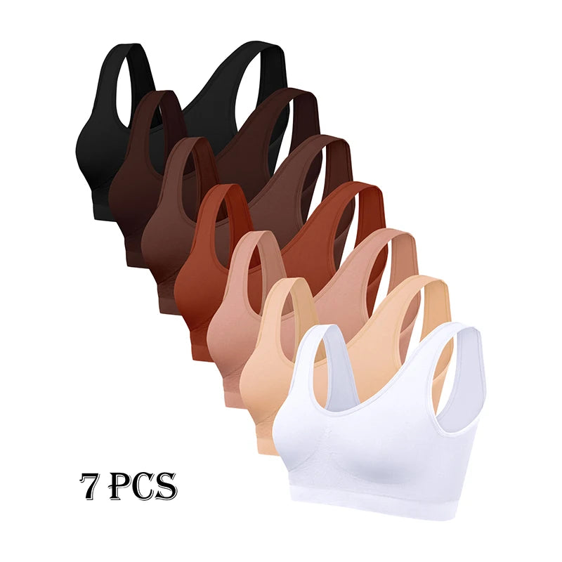 7-Pack No-Pad Solid Seamless Bras for Women – Lightweight, Soft Fabric with Comfortable Stretch, Available in Sizes S-XXL for Da