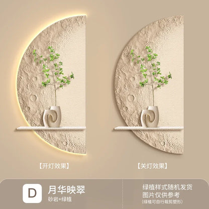 Cream Moon Entrance Decorative Painting Creative Green Plant Corridor Aisle Living Room Entrance Door wall Lamp Painting