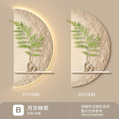 Cream Moon Entrance Decorative Painting Creative Green Plant Corridor Aisle Living Room Entrance Door wall Lamp Painting