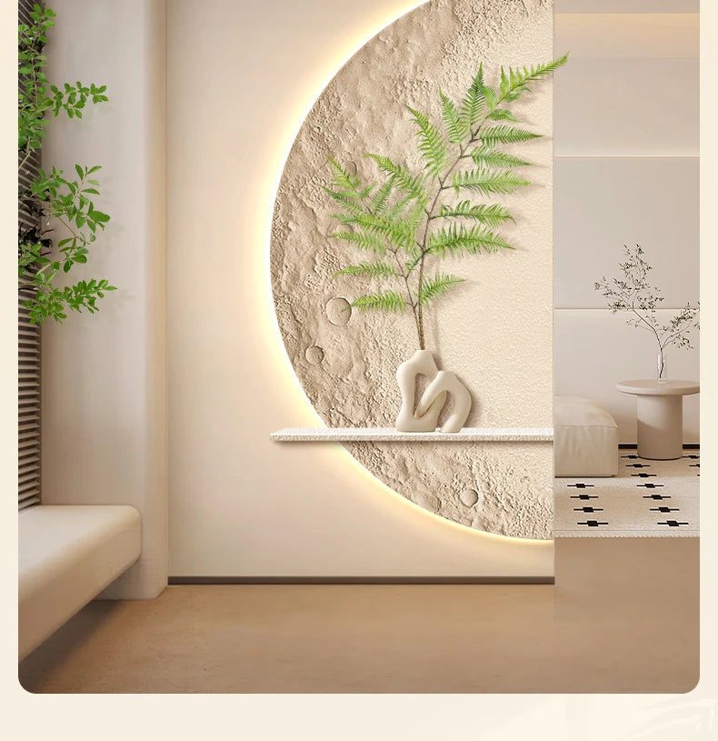 Cream Moon Entrance Decorative Painting Creative Green Plant Corridor Aisle Living Room Entrance Door wall Lamp Painting