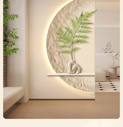 Cream Moon Entrance Decorative Painting Creative Green Plant Corridor Aisle Living Room Entrance Door wall Lamp Painting