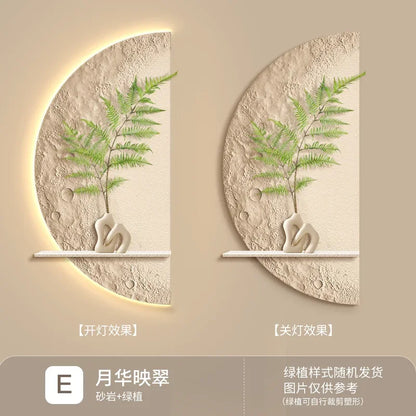 Cream Moon Entrance Decorative Painting Creative Green Plant Corridor Aisle Living Room Entrance Door wall Lamp Painting