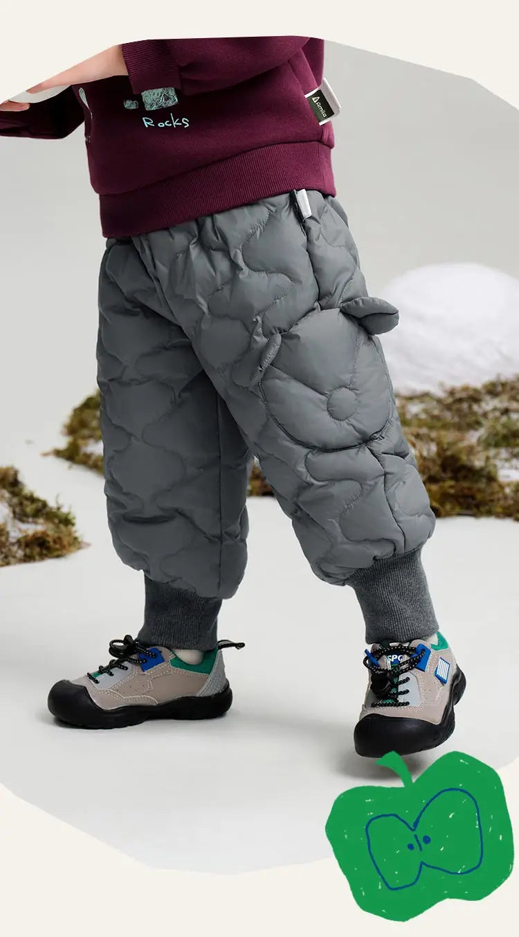 Amila Baby Down Pants 2024 Winter New Style Girls Solid Color Duck Down Three-Proof Fabric Warm Loose Casual Children’s Trousers