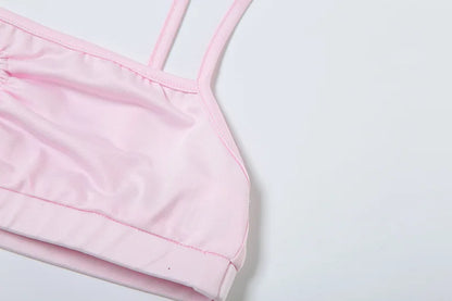 VEITCHE Summer Women Sweet Pink Hollowed-out Heart Two Piece Set  Girl Vacation Bikini High Stretch Swimsuit Clubwear Outfit