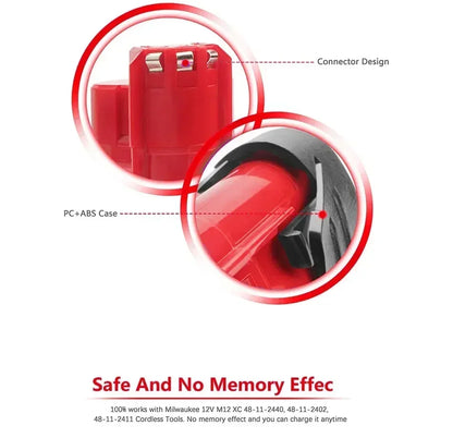 For 12V Milwaukee Battery 3Ah Compatible with Milwaukee M12 XC 48-11-2410 48-11-2420 48-11-2411 12-Volt Cordless Tools Battery