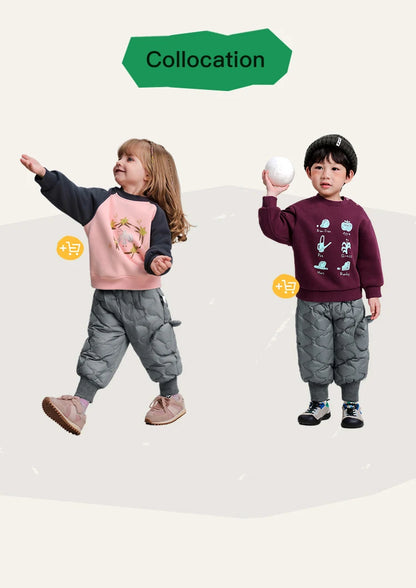 Amila Baby Down Pants 2024 Winter New Style Girls Solid Color Duck Down Three-Proof Fabric Warm Loose Casual Children’s Trousers
