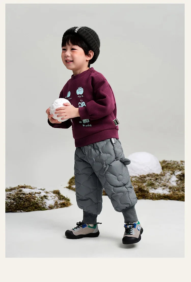 Amila Baby Down Pants 2024 Winter New Style Girls Solid Color Duck Down Three-Proof Fabric Warm Loose Casual Children’s Trousers