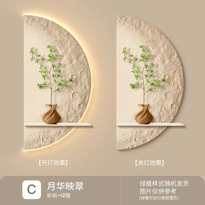 Cream Moon Entrance Decorative Painting Creative Green Plant Corridor Aisle Living Room Entrance Door wall Lamp Painting