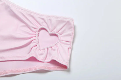 VEITCHE Summer Women Sweet Pink Hollowed-out Heart Two Piece Set  Girl Vacation Bikini High Stretch Swimsuit Clubwear Outfit