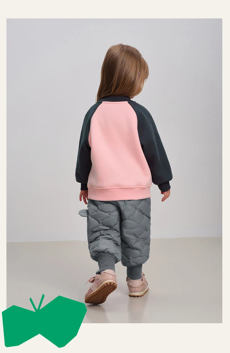 Amila Baby Down Pants 2024 Winter New Style Girls Solid Color Duck Down Three-Proof Fabric Warm Loose Casual Children’s Trousers