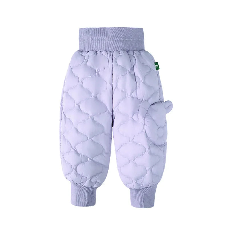 Amila Baby Down Pants 2024 Winter New Style Girls Solid Color Duck Down Three-Proof Fabric Warm Loose Casual Children’s Trousers