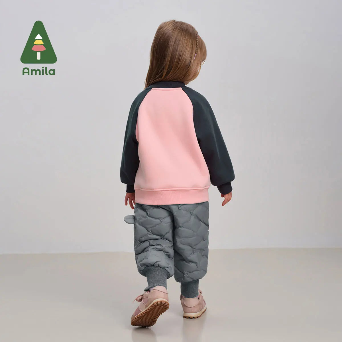 Amila Baby Down Pants 2024 Winter New Style Girls Solid Color Duck Down Three-Proof Fabric Warm Loose Casual Children’s Trousers
