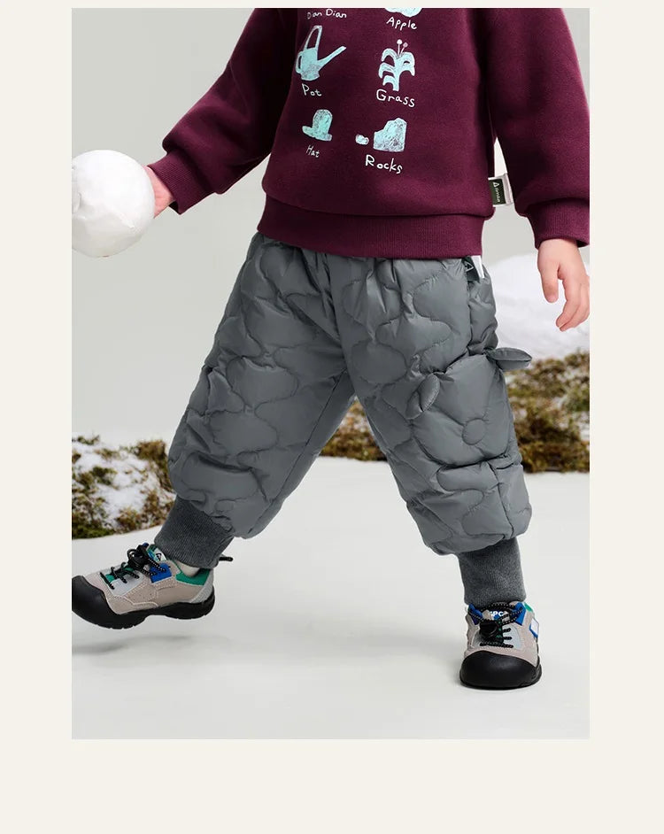 Amila Baby Down Pants 2024 Winter New Style Girls Solid Color Duck Down Three-Proof Fabric Warm Loose Casual Children’s Trousers