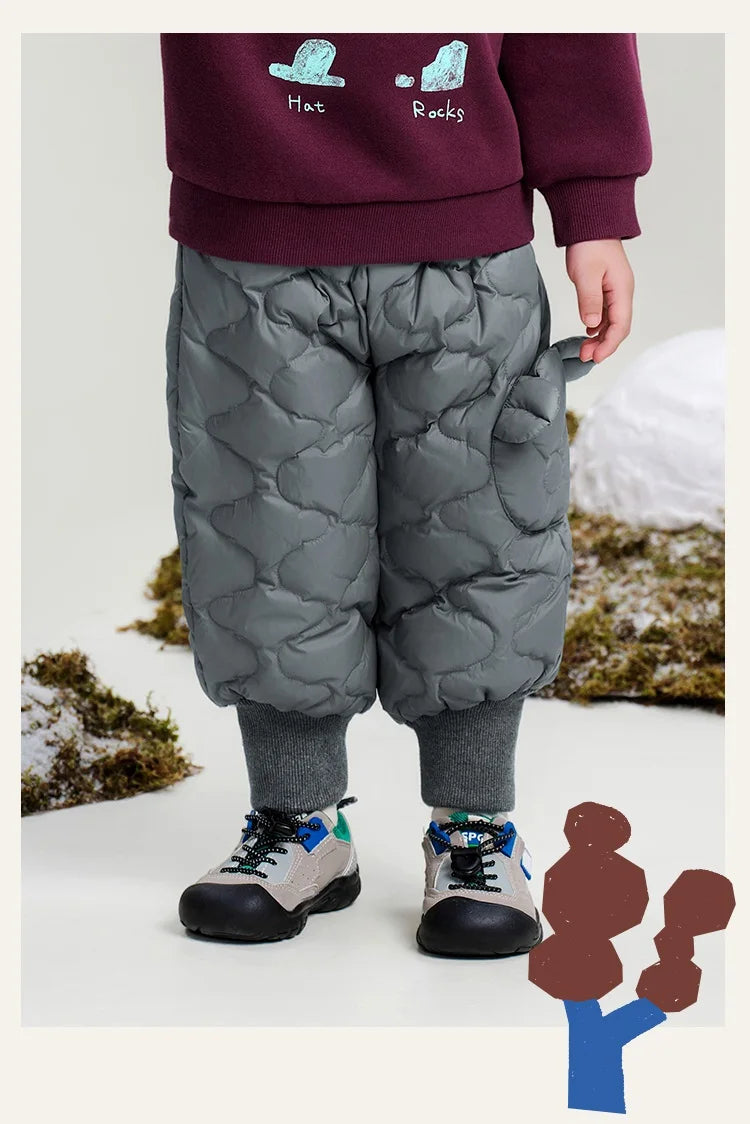 Amila Baby Down Pants 2024 Winter New Style Girls Solid Color Duck Down Three-Proof Fabric Warm Loose Casual Children’s Trousers