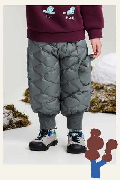 Amila Baby Down Pants 2024 Winter New Style Girls Solid Color Duck Down Three-Proof Fabric Warm Loose Casual Children’s Trousers