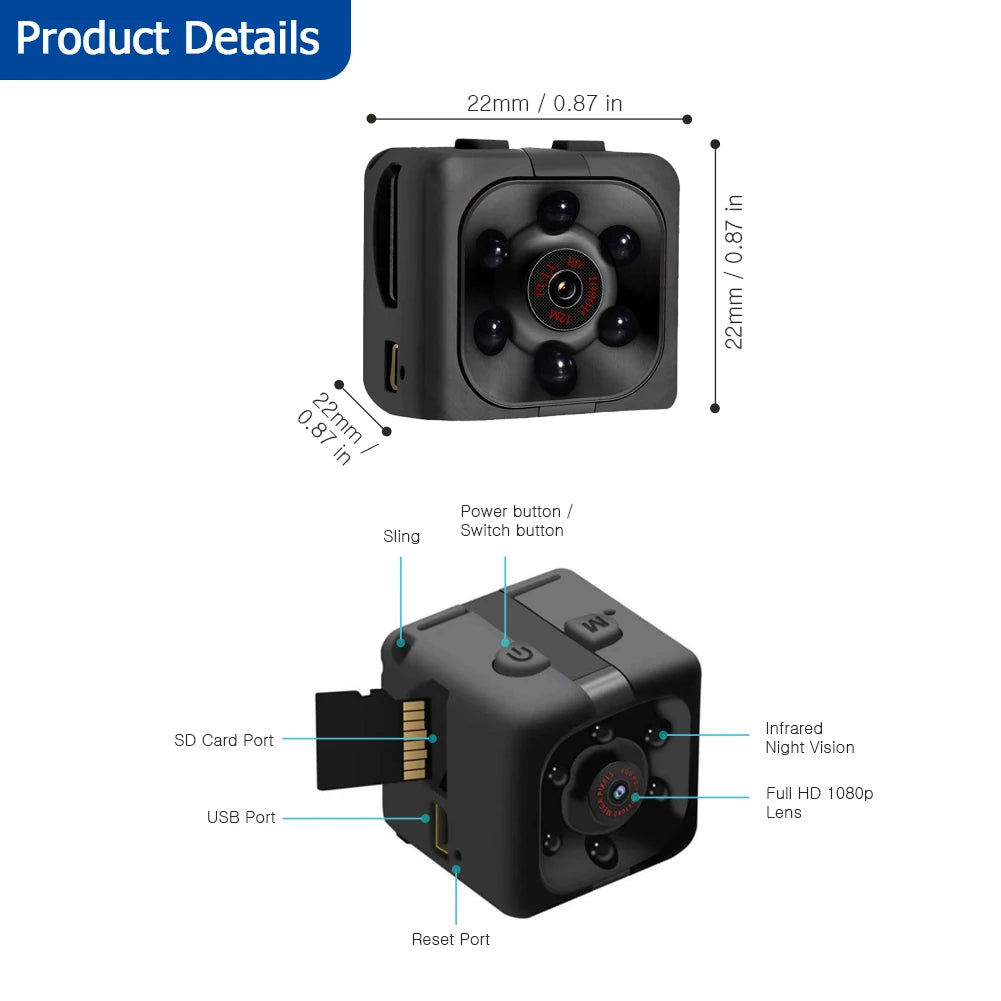 Mini Portable Camera With Video 1080P Full HD Security Camera Indoor/outdoor Surveillance Camera, Compact Mini Camera - 32G CARD