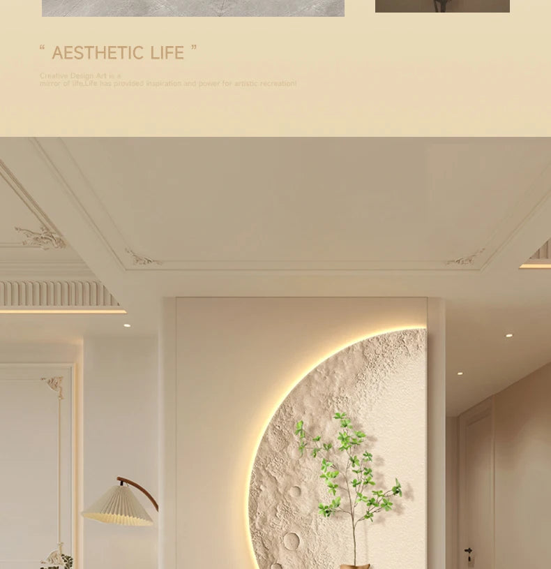 Cream Moon Entrance Decorative Painting Creative Green Plant Corridor Aisle Living Room Entrance Door wall Lamp Painting