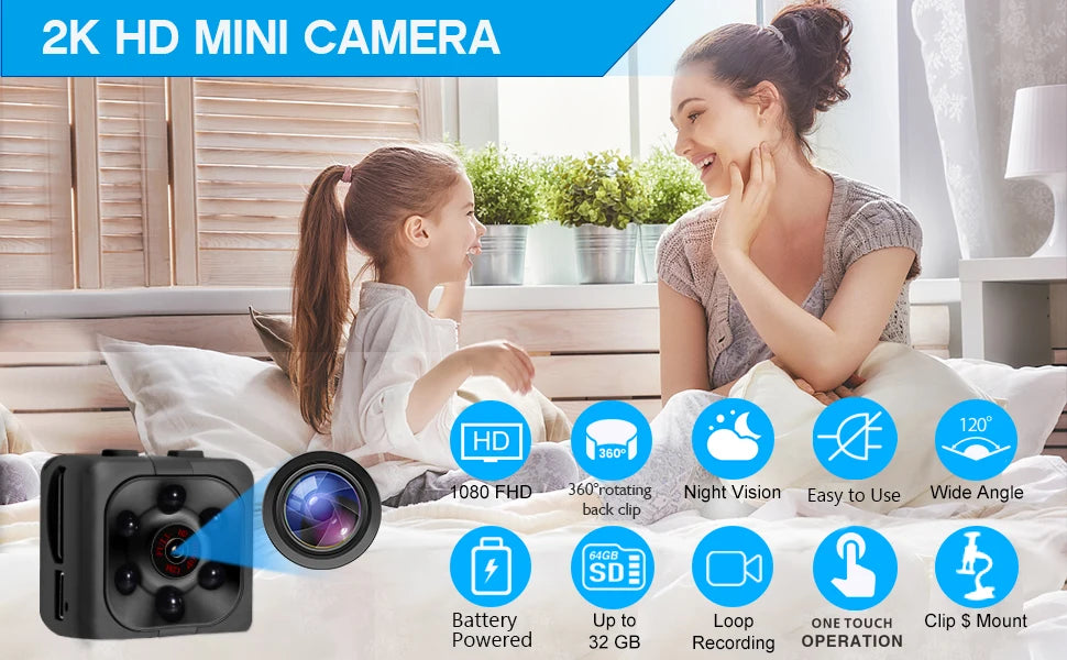 Mini Portable Camera With Video 1080P Full HD Security Camera Indoor/outdoor Surveillance Camera, Compact Mini Camera - 32G CARD