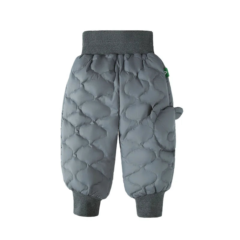 Amila Baby Down Pants 2024 Winter New Style Girls Solid Color Duck Down Three-Proof Fabric Warm Loose Casual Children’s Trousers