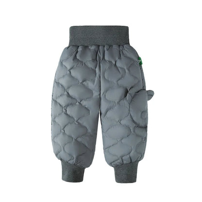 Amila Baby Down Pants 2024 Winter New Style Girls Solid Color Duck Down Three-Proof Fabric Warm Loose Casual Children’s Trousers