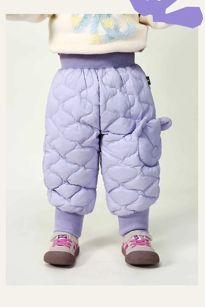 Amila Baby Down Pants 2024 Winter New Style Girls Solid Color Duck Down Three-Proof Fabric Warm Loose Casual Children’s Trousers