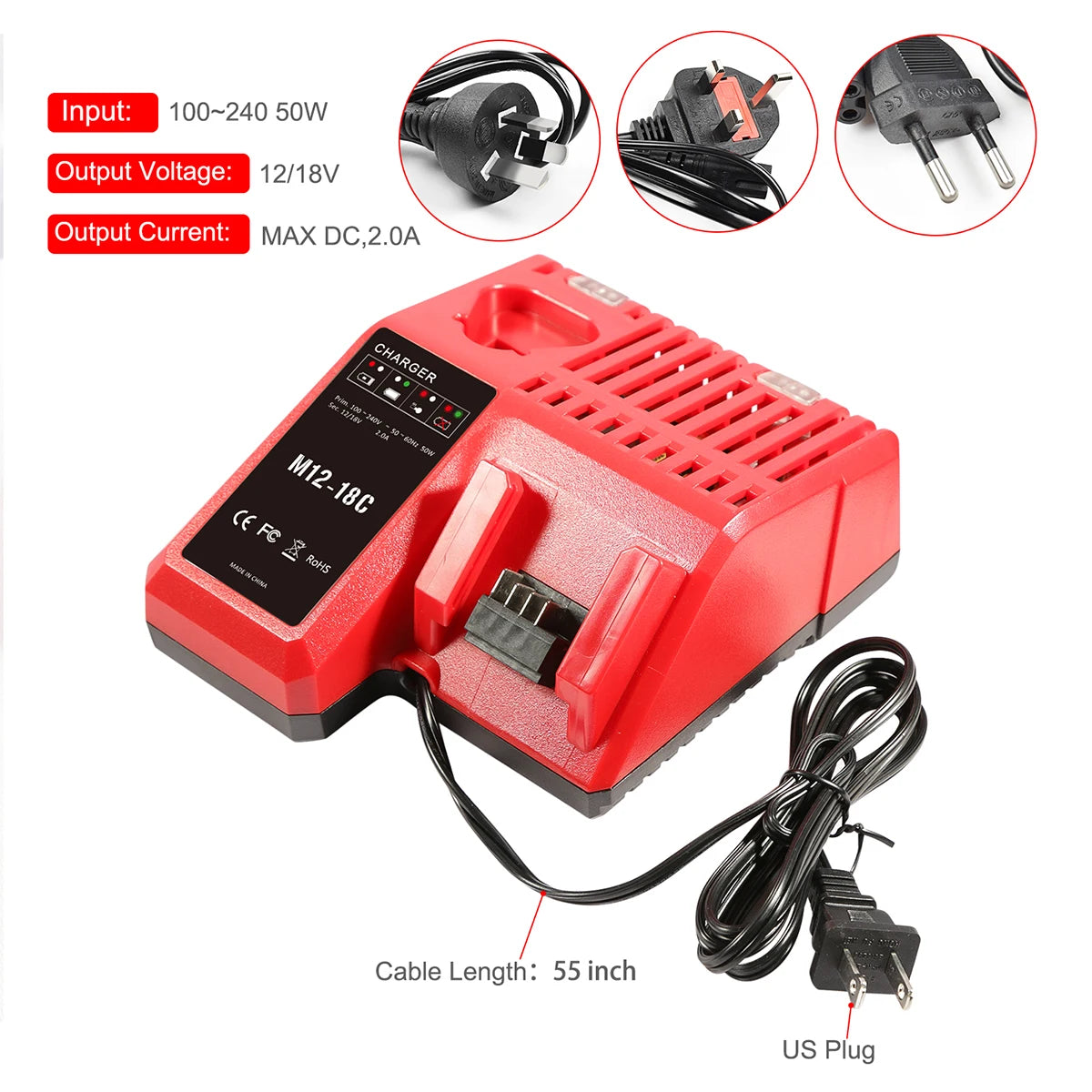 12V~18V charger for Milwaukee M18 Akku M18B6 M12 M14 XC Li-Ion battery 48-11-1860 48-11-1852