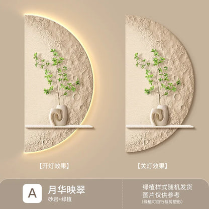 Cream Moon Entrance Decorative Painting Creative Green Plant Corridor Aisle Living Room Entrance Door wall Lamp Painting
