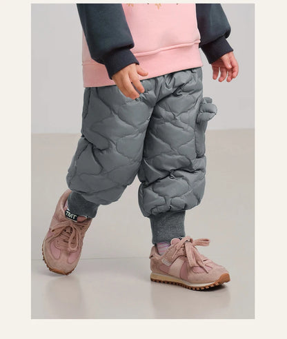 Amila Baby Down Pants 2024 Winter New Style Girls Solid Color Duck Down Three-Proof Fabric Warm Loose Casual Children’s Trousers