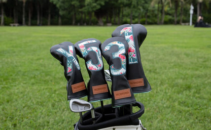 Black Leather Golf Headcovers Summer Fashion Head Cover High Qaulity Driver Wood Cover Set White Premium Leather Driver Fairway