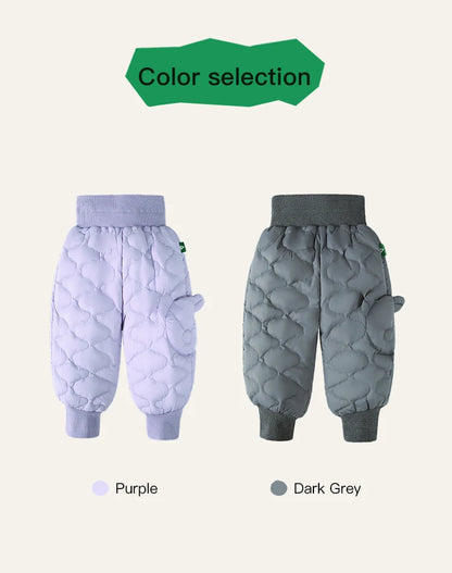 Amila Baby Down Pants 2024 Winter New Style Girls Solid Color Duck Down Three-Proof Fabric Warm Loose Casual Children’s Trousers