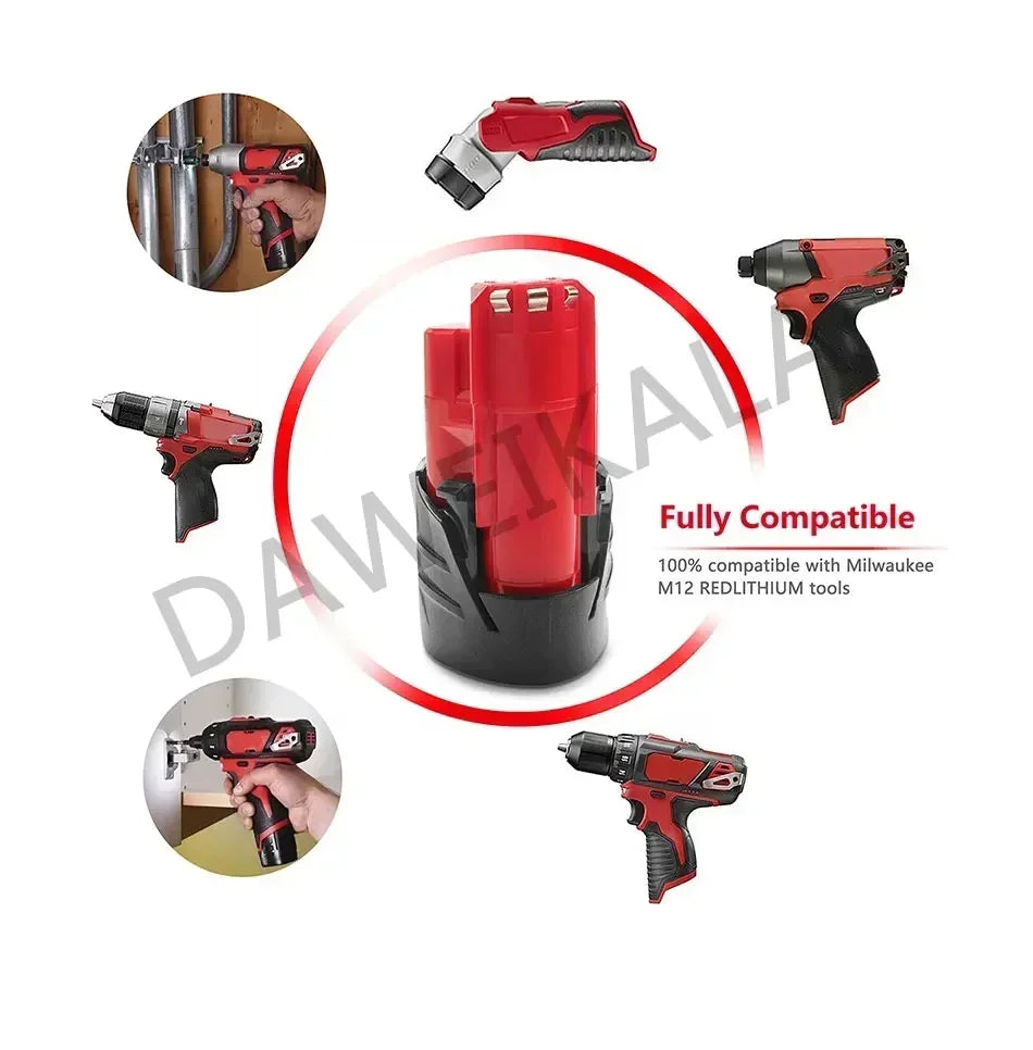 For 12V Milwaukee Battery 3Ah Compatible with Milwaukee M12 XC 48-11-2410 48-11-2420 48-11-2411 12-Volt Cordless Tools Battery