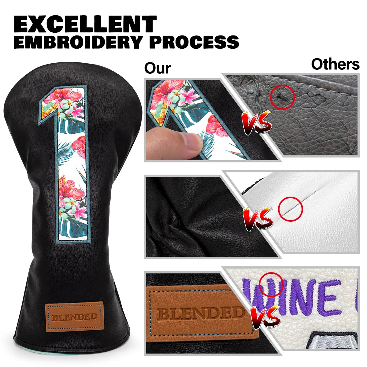 Black Leather Golf Headcovers Summer Fashion Head Cover High Qaulity Driver Wood Cover Set White Premium Leather Driver Fairway