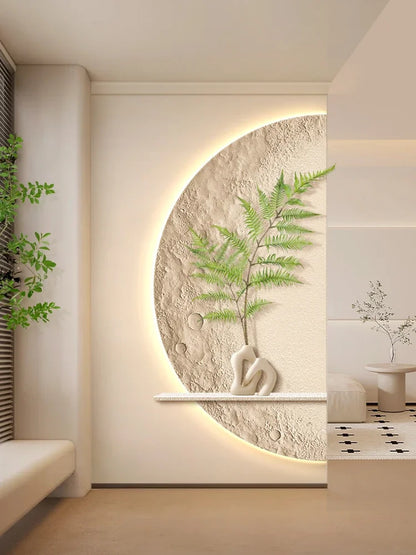 Cream Moon Entrance Decorative Painting Creative Green Plant Corridor Aisle Living Room Entrance Door wall Lamp Painting
